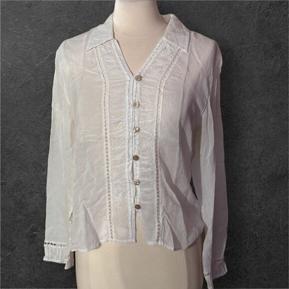 J.Jill Women’s Lace Button Down White Shirt in the Size Medium - Picture 6 of 11